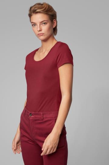 Koszulki BOSS Slim Fit Czerwone Damskie (Pl43669)
